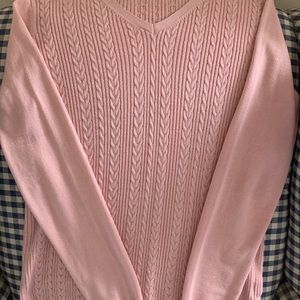 Talbots pale pink cabled v-neck sweater. S